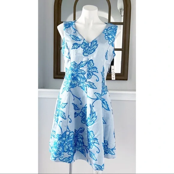 Nanette Lepore Jacquard Dress Floral Fit & Flare Blue Size 8 NWT $159.00 - Picture 6 of 15